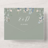 Sage Green Floral Script Hearts QR Code Hochzeit All In One Einladung (Rückseite)