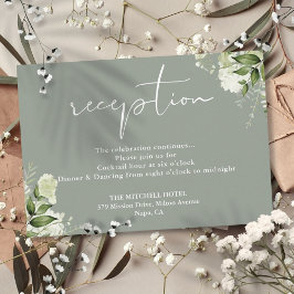 Sage Green Floral Script Hochzeitsempfang Begleitkarte