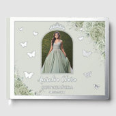 Sage Green Floral Silver Quinceañera Quince Foto Gästebuch (Vorderseite)