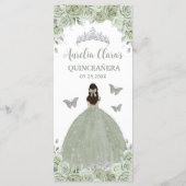 Sage Green Floral Silver Quinceñera 16 Slim Menü Programm (Rückseite)