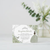 Sage Green Floral Silver Quinceñera Empfang Begleitkarte (Stehend Vorderseite)