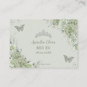 Sage Green Floral Silver Quinceñera Empfang Begleitkarte (Rückseite)