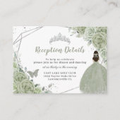 Sage Green Floral Silver Quinceñera Empfang Begleitkarte (Vorderseite)