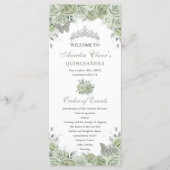 Sage Green Floral Silver Quinceñera Orderveranstal Programm (Vorderseite)