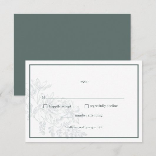 Sage Green Floral Simple Wedding RSVP Card Karte (Vorne/Hinten)