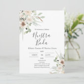 Sage Green Floral Spanish Wedding Einladung (Stehend Vorderseite)