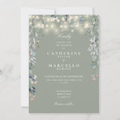 Sage Green Floral String Lights Foto Hochzeit Einladung (Vorderseite)