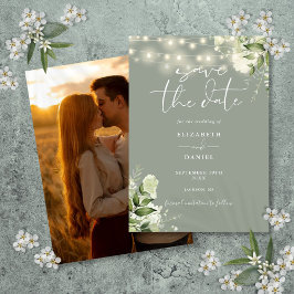 Sage Green Floral String Lights Foto Hochzeit Save The Date