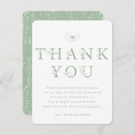 Sage Green Floral Thank You Card | Baby Shower Dankeskarte