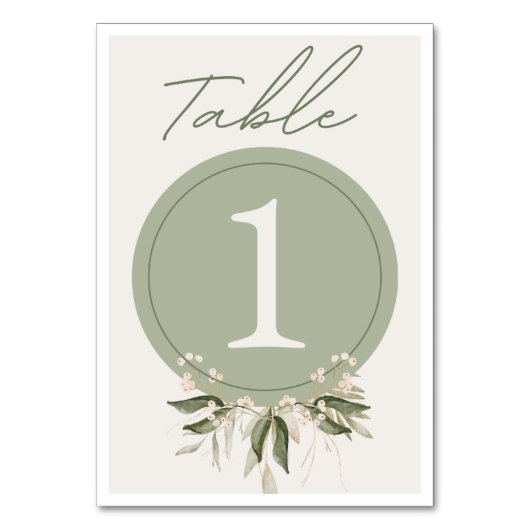 Sage Green Floral Tischnummern (Vorderseite)