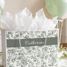 Sage Green Floral Vintage Toile Monogramm Name