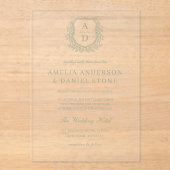 Sage Green Floral Wappen Monogram Wedding Acryleinladungen (Vorderseite)