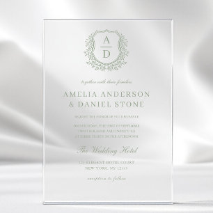 Sage Green Floral Wappen Monogram Wedding Acryleinladungen