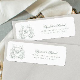 Sage Green Floral Wappen Monogram Wedding Address