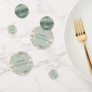 Sage Green Floral Watercolor Glitzer Quinceañera Konfetti