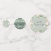 Sage Green Floral Watercolor Glitzer Quinceañera Konfetti (Rückseiten)