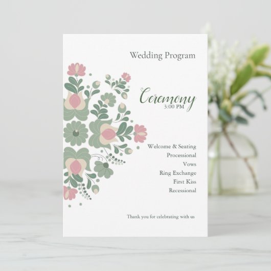 Sage Green Floral Wedding Ceremony Flat Program Programm (Stehend Vorderseite)