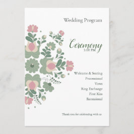Sage Green Floral Wedding Ceremony Flat Program Programm