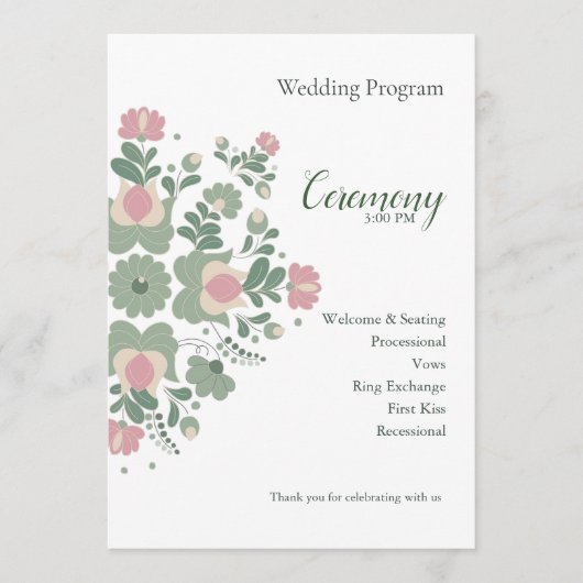 Sage Green Floral Wedding Ceremony Flat Program Programm (Vorderseite)