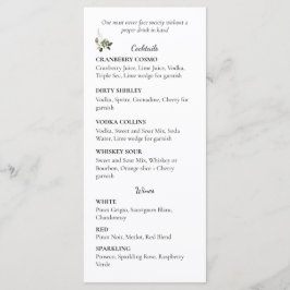 Sage Green Floral Wedding Cocktail and Wine List | Menükarte