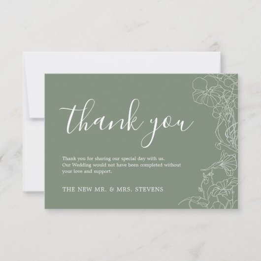 Sage Green Floral Wedding Dankeskarte (Vorderseite)