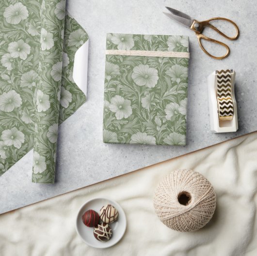 Sage Green Floral Wedding Geschenkpapier (Kunsthandwerk)
