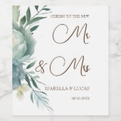 Sage Green Floral Wedding Mr. und Mrs. Weinetikett (Einzelnes Label)