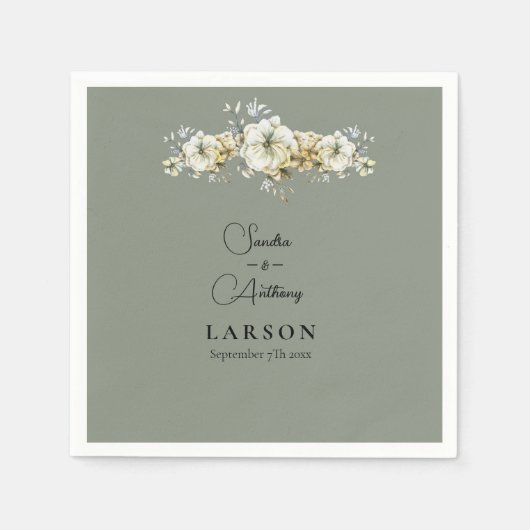 Sage Green Floral Wedding Napkins Serviette (Vorderseite)