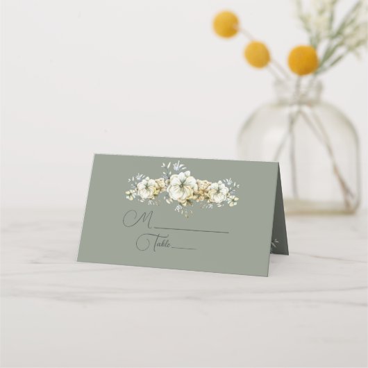 Sage Green Floral Wedding Place Card Platzkarte (Vorderseite)