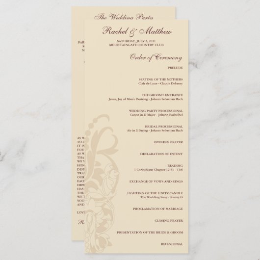 Sage Green Floral Wedding Programm (Vorne/Hinten)