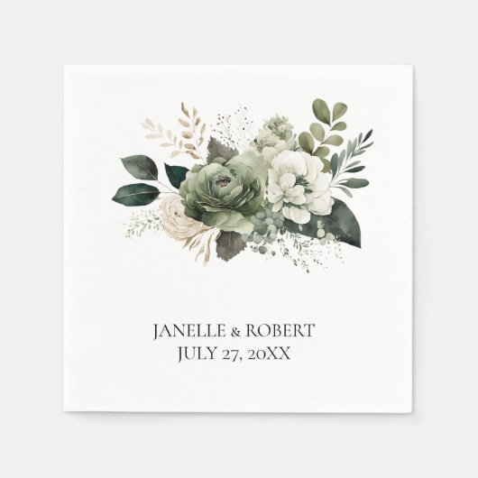 Sage Green Floral Wedding | Serviette (Vorderseite)
