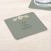 Sage Green Floral Wedding Square Paper Coaster Rechteckiger Pappuntersetzer (angewinkelt)