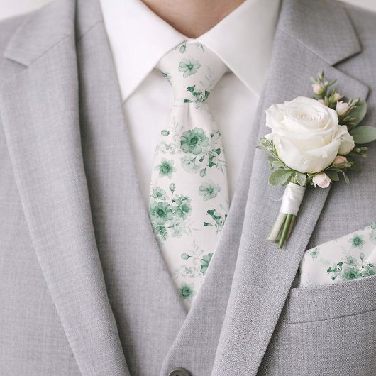 Sage Green Floral Wedding Tie Krawatte