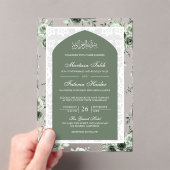 Sage Green Floral White Lace Arch muslimische Hoch Acryleinladungen (Insitu (Handheld))