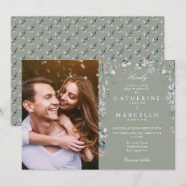 Sage Green Floral Wildblumen Foto Hochzeit Einladung