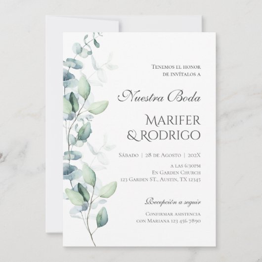 Sage Green Flores Hochzeitseinladung Einladung (Vorderseite)