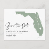 Sage Green Florida Map Modern Script Save the Date Ankündigungspostkarte (Vorderseite)
