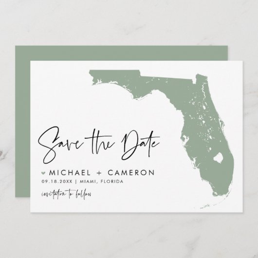 Sage Green Florida Map Modernes Minimalistisches S Save The Date (Vorne/Hinten)
