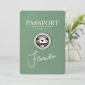 Sage Green Florida Passport Save the Date (Stehend Vorderseite)