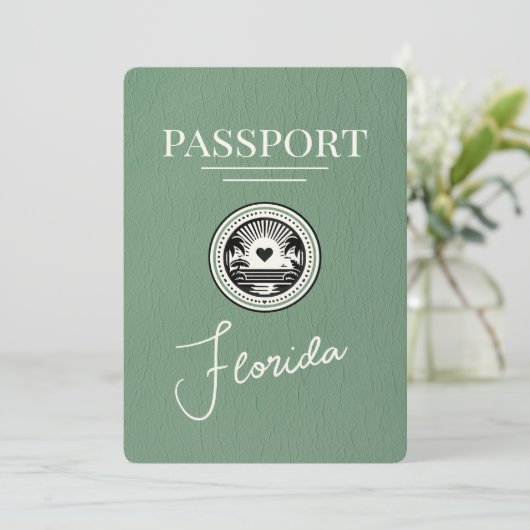 Sage Green Florida Passport Save the Date (Stehend Vorderseite)