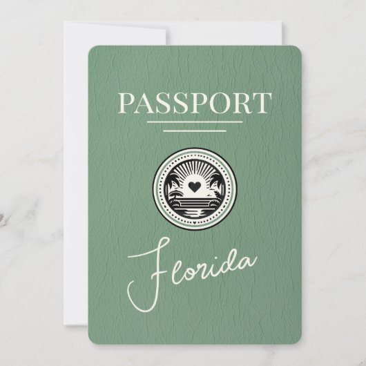 Sage Green Florida Passport Save the Date (Vorderseite)