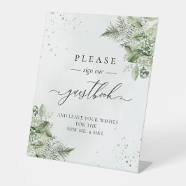 Sage Green Foliage Botanical Wedding Guestbook Sockelschild