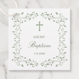 Sage Green Foliage Frame Baptism Geschenkanhänger