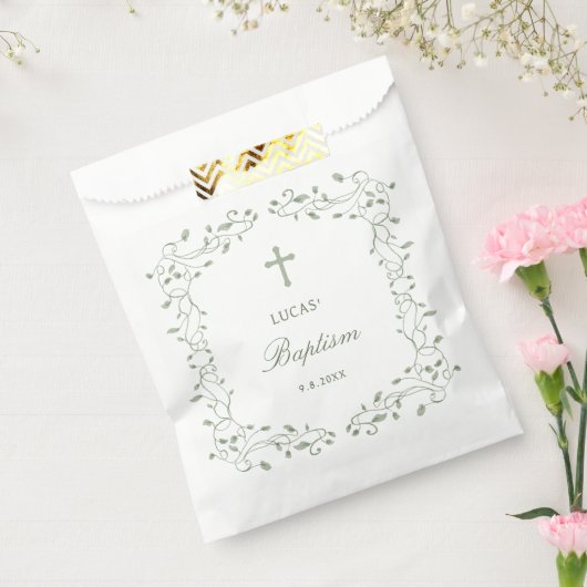 Sage Green Foliage Frame Baptism Geschenktütchen (Versiegelt)