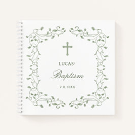 Sage Green Foliage Frame Baptism Guest Book Notizblock