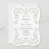 Sage Green Foliage Frame Baptism Invitation Einladung (Vorderseite)