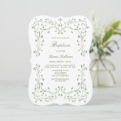 Sage Green Foliage Frame Baptism Invitation Einladung (Stehend Vorderseite)