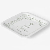 Sage Green Foliage Frame Baptism Pappteller (Gewinkelt)