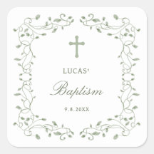 Sage Green Foliage Frame Baptism