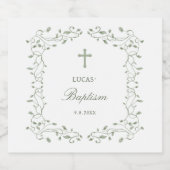 Sage Green Foliage Frame Baptism Schaumweinetikett (Einzelnes Label)